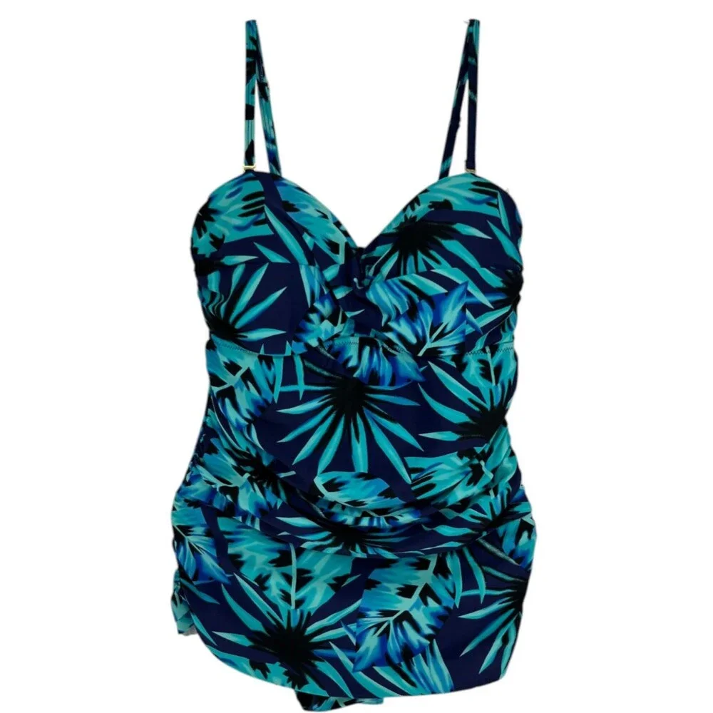 Shore Shapes One Piece Swimsuit Women's Size 12 Blue Black Tropical Resort